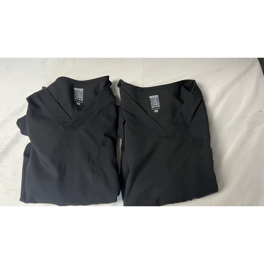 Roth Wear‎ Mens Black V-Neck Scrub Tops Set of 2 Size Large Short Sleeve Pocket